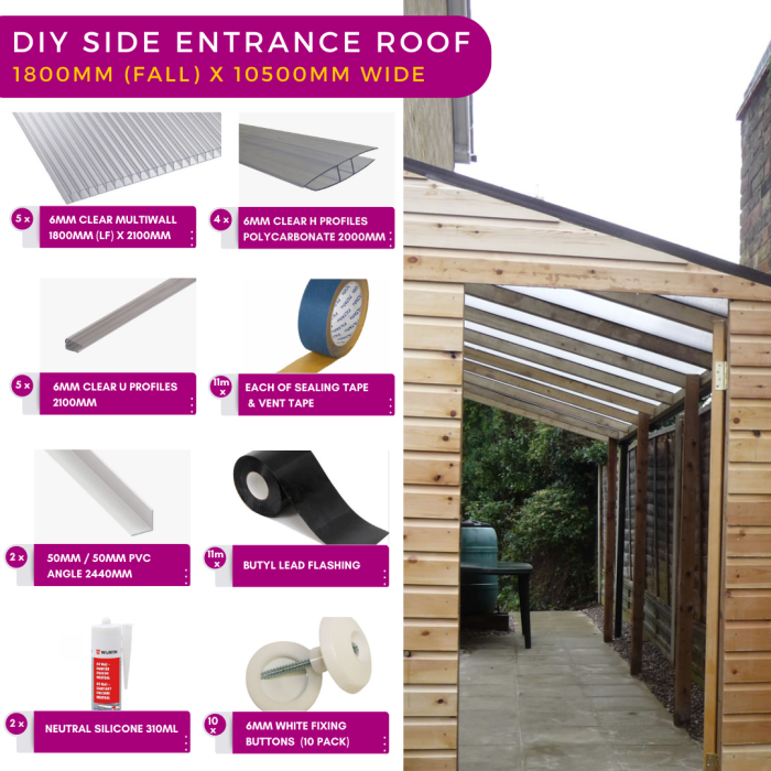 Side Entrance Roof Package - 1800mm x 10500mm 